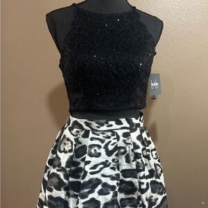 by & by Black Lace Top and Animal Print Skirt